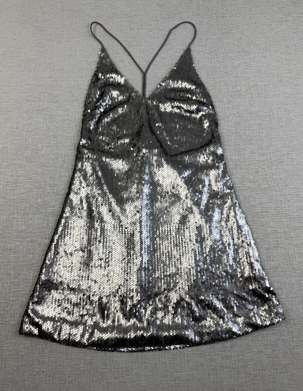 Etophe Studios Women’s Small Silver Sequin Mini Dress Open Back Party